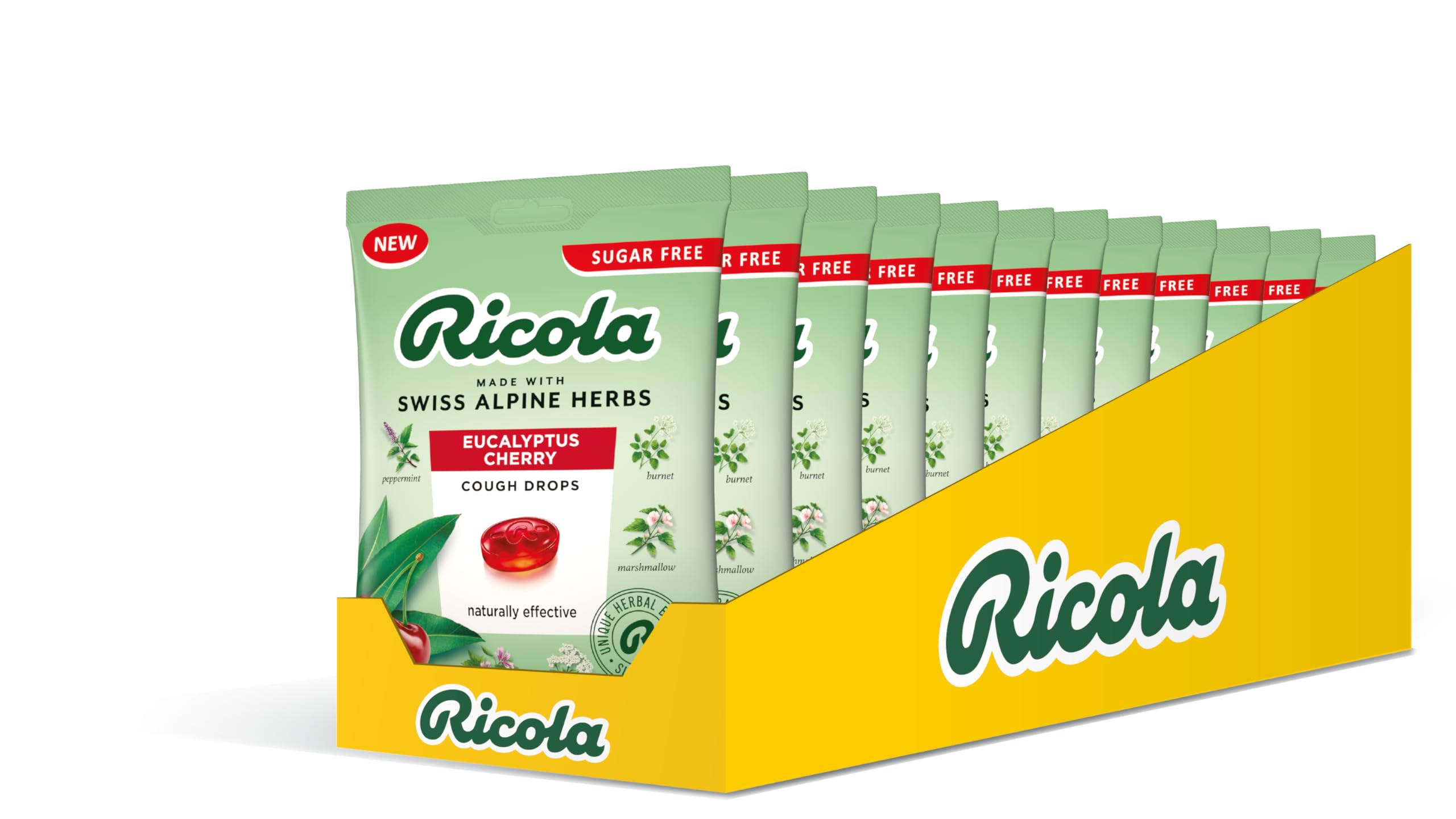 Ricola Eucalyptus Cherry Cough Drops Bag, Pack of 12, Naturally